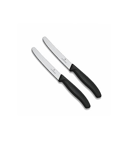 Victorinox 2 Stück Tafelmesser - Tomatenmesser Swiss Classic mit Wellenschliff rostfrei - Swiss Made - Schwarz von Victorinox