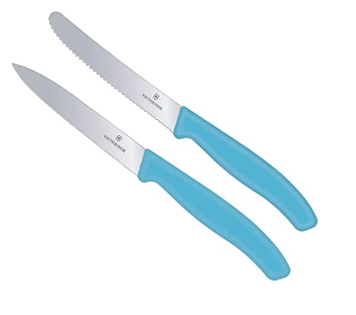 Victorinox - 2-tlg. Starter Gemüsemesser Set 10cm - gerader und Wellenschliff - Swiss Classic - karibikblau - spülmaschinengeeignet von Victorinox