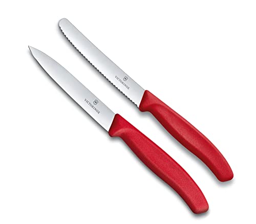 Victorinox - 2-tlg. Starter Gemüsemesser Set 10cm - gerader und Wellenschliff - Swiss Classic - rot - spülmaschinengeeignet von Victorinox