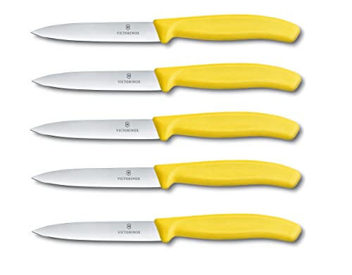 Victorinox 5-tlg Gemüsemesser Set Swiss Classic Gelb – 10 cm ohne Wellenschliff – Tomatenmesser von Victorinox