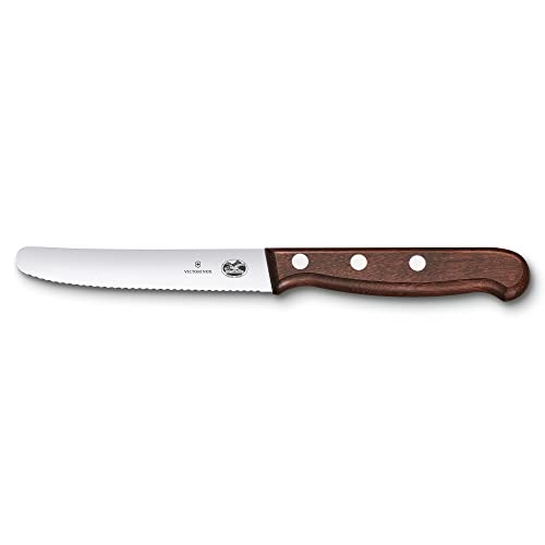 Victorinox Wood Tomaten- und Tafelmesser, 11 cm, ergonomischer Holzgriff und Wellenschliff, rostfreie Stahlklinge, Modifiziertes Ahornholz von Victorinox