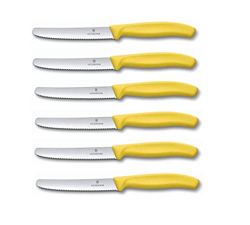 Victorinox 6 Stück Tafelmesser - Tomatenmesser Swiss Classic mit Wellenschliff rostfrei - Swiss Made - Gelb von Victorinox