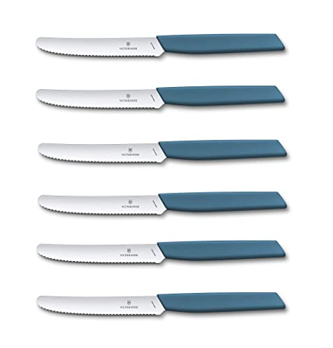 Victorinox 6 Stück Tafelmesser - Tomatenmesser Swiss Modern mit Wellenschliff rostfrei - Swiss Made - Cornflower Blue/Blau von Victorinox