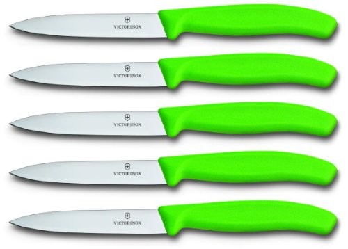 Victorinox 5-tlg Gemüsemesser Set Swiss Classic Grün – 10 cm ohne Wellenschliff – Tomatenmesser von Victorinox