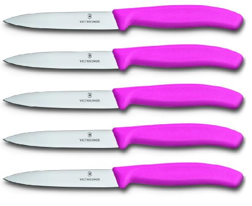 Victorinox 5-tlg Gemüsemesser Set Swiss Classic Pink – 10 cm ohne Wellenschliff – Tomatenmesser von Victorinox