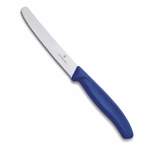 Victorinox, 6.7832, Swiss Classic, Tomaten- und Tafelmesser, Extra scharfe Klinge, mit Wellenschliff, robuster Kunststoff-Griff, Blau, Made in Switzerland, Spülmaschinengeeignet von Victorinox