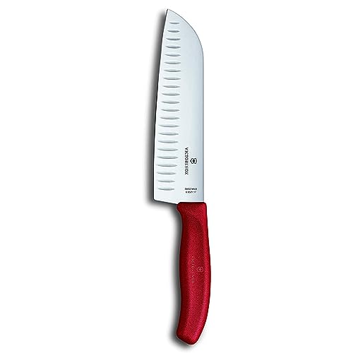 Victorinox, Swiss Classic, Profi Santokumesser, Extra Scharfe Klinge, Kullenschliff, 17 cm, Robuster Kunststoffgriff, Rostfreier Stahl, rot von Victorinox