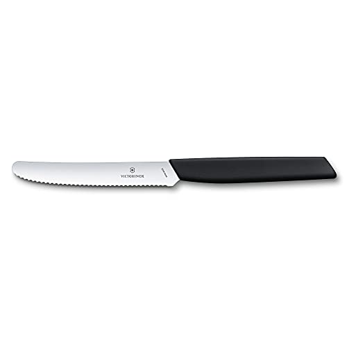 Victorinox, Swiss Modern, Profi Gemüsemesser-Set, 2-teilig, Brotzeitmesser, Extra Scharfe Klinge, Wellenschliff, 11 cm, Robuster Kunststoffgriff, Rostfreier Stahl, schwarz von Victorinox