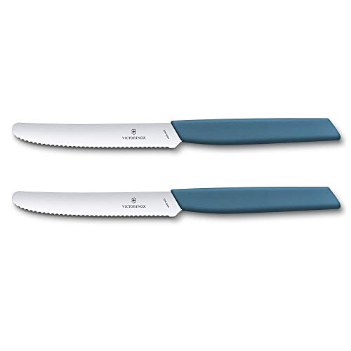 Victorinox, Swiss Modern, Profi Brotzeitmesser-Set, 2-teilig, Extra Scharfe Klinge, Wellenschliff, 11 cm, Robuster Kunststoffgriff, Rostfreier Stahl, kornblumen-blau von Victorinox