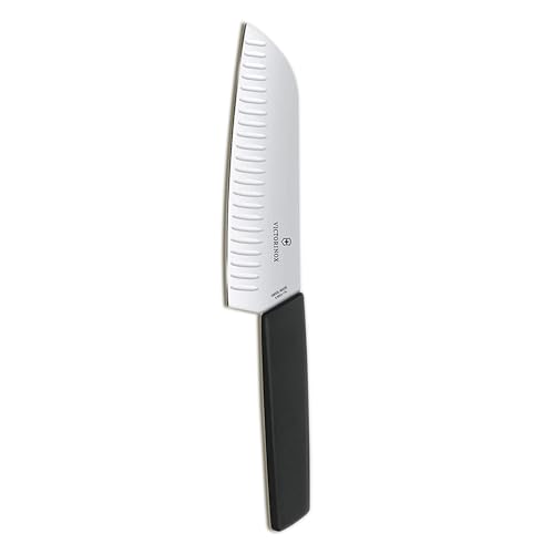 Victorinox, Swiss Modern, Profi Santokumesser, Extra Scharfe Klinge, Kullenschliff, 17 cm, Robuster Kunststoffgriff, Rostfreier Stahl, schwarz von Victorinox