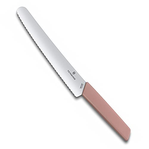 Victorinox, Swiss Modern, Profi Brot- und Konditormesser, Extra Scharfe Klinge, Wellenschliff, 22 cm, Robuster Kunststoffgriff, Rostfreier Stahl, apricot-rosa von Victorinox