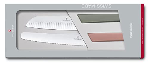 Victorinox Swiss Modern Messer Set, 2-teilig, Brotmesser, Santokumesser, Extra Scharf, Robuster Kunststoffgriff, farbig von Victorinox