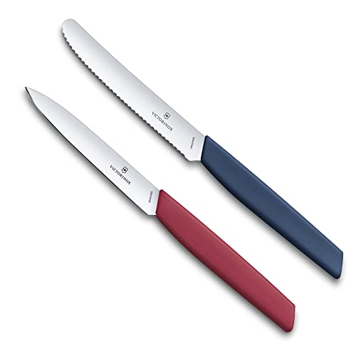 Victorinox 6.9096.2L1 Swiss Modern 2-teiliges Gemüsemesser-Set, Tomatenmesser und Gemüsemesser, Wellenschliff und gerader Schliff, Extra Scharf, Swiss Made von Victorinox