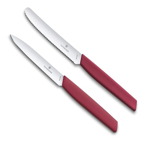 Victorinox 6.9096.2L4 Swiss Modern 2-teiliges Gemüsemesser-Set, Tomatenmesser und Gemüsemesser, Wellenschliff und gerader Schliff, Extra Scharf, Swiss Made von Victorinox