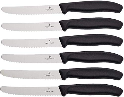 Victorinox Swiss Classic Tomatenmesser, Brotzeitmesser, 6-teilig, Scharfe Klinge, Wellenschliff, 11 cm, Kunststoffgriff, Rostfreier Stahl, schwarz von Victorinox