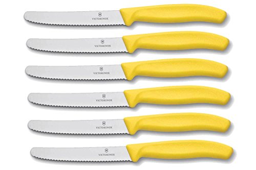 Victorinox 6 Stück Tafelmesser - Küchenmesser - Brötchenmesser Swiss Classic mit Wellenschliff - Swiss Made - Gelb von Victorinox