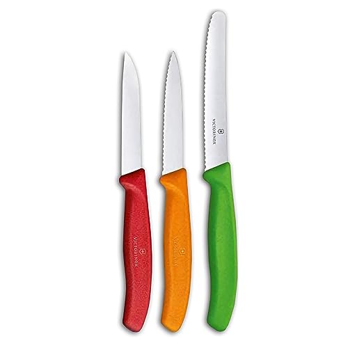 Victorinox Swiss Classic Gemüsemesser-Set, 3-teilig, Obstmesser, Gerader Schliff, Extra Scharf, Robuster Kunststoffgriff, mehrfarbig von Victorinox