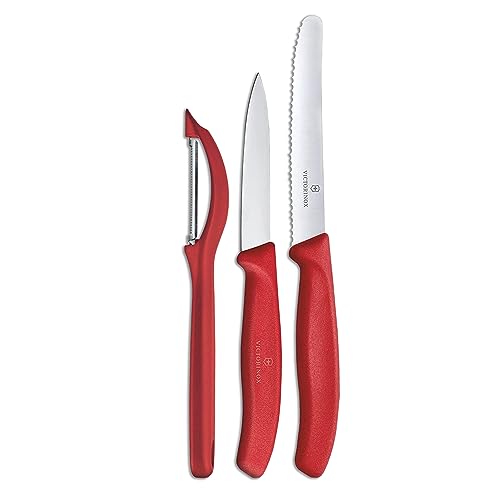 Victorinox, Swiss Classic, Profi Gemüsemesser Set mit Schäler, 3-teilig, Robuster Kunststoffgriff, rot von Victorinox