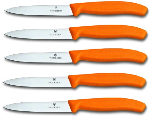 Victorinox 5-tlg Gemüsemesser Set Swiss Classic Orange – 10 cm ohne Wellenschliff – Tomatenmeser von Victorinox