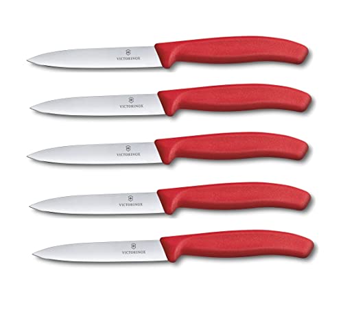 Victorinox 5-tlg Gemüsemesser Set Swiss Classic Rot – 10 cm ohne Wellenschliff – Tomatenmesser von Victorinox