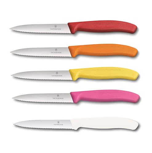 Victorinox 5-tlg Gemüsemesser Set Swiss Classic Multicolor – 10 cm mit Wellenschliff – Tomatenmesser von Victorinox