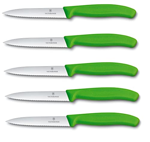 Victorinox 5-tlg Gemüsemesser Set Swiss Classic Grün – 10 cm mit Wellenschliff – Tomatenmesser von Victorinox