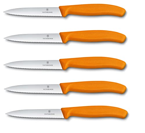 Victorinox 5-tlg Gemüsemesser Set Swiss Classic Orange – 10 cm mit Wellenschliff – Tomatenmesser von Victorinox