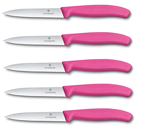 Victorinox 5-tlg Gemüsemesser Set Swiss Classic Pink – 10 cm mit Wellenschliff – Tomatenmesser von Victorinox