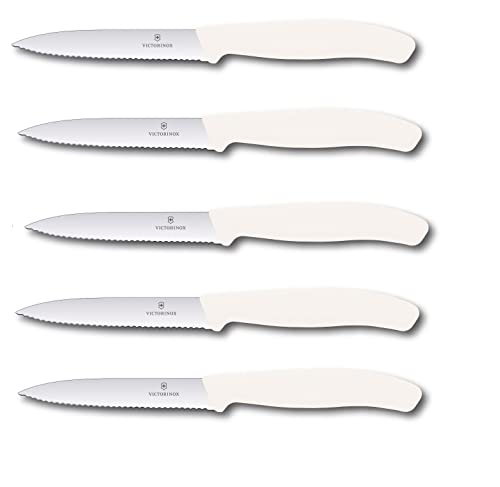 Victorinox 5-tlg Gemüsemesser Set Swiss Classic Weiß – 10 cm mit Wellenschliff – Tomatenmesser von Victorinox