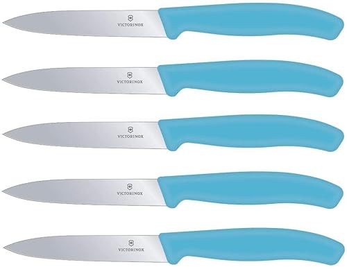 Victorinox 5-tlg Gemüsemesser Set Swiss Classic Limited Edition Karibikblau – 10 cm ohne Wellenschliff – Tomatenmesser von Victorinox