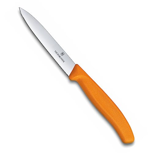 Victorinox, 6.7706.L119, Swiss Classic, Gemüsemesser, Extra scharfe Klinge, mit geradem Schliff, robuster Kunststoff-Griff, Orange, Made in Switzerland, Spülmaschinengeeignet von Victorinox