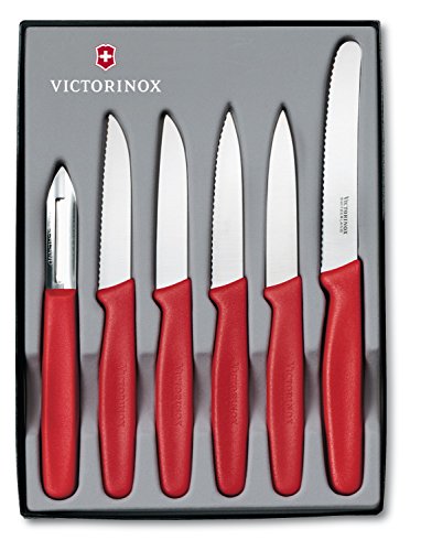 Victorinox, 5.1111.6, Standard, Gemüsemesser-Set, 6-teilig, Extra scharfe Klinge, robuster Kunststoff-Griff, Rot, Made in Switzerland, Spülmaschinengeeignet von Victorinox