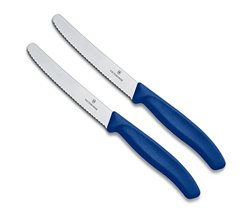 Victorinox Küchenmesser-Set 2 Stück (11cm, Extra scharfer Wellenschliff, Tafelmesser, Ergonomischer Griff, Spülmaschinengeeignet) (2er Set Blau) von Victorinox