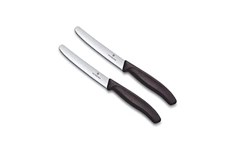 Victorinox Küchenmesser-Set 2 Stück (11cm, Extra scharfer Wellenschliff, Tafelmesser, Ergonomischer Griff, Spülmaschinengeeignet) (2er Set Grau/Braun) von Victorinox