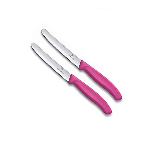 Victorinox Küchenmesser-Set 2 Stück (11cm, Extra scharfer Wellenschliff, Tafelmesser, Ergonomischer Griff, Spülmaschinengeeignet) (2er Set Pink) von Victorinox