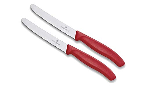 Victorinox Küchenmesser-Set 2 Stück (11cm, Extra scharfer Wellenschliff, Tafelmesser, Ergonomischer Griff, Spülmaschinengeeignet) (2er Set Rot) von Victorinox