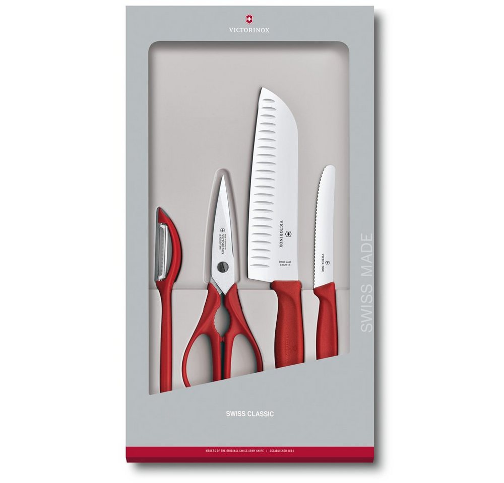 Victorinox Messer-Set Swiss Classic Küchengarnitur, 4-teilig, rot von Victorinox