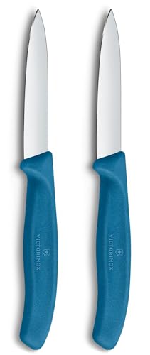 Victorinox Swiss Classic, Schäl- und Gemüsemesser Set, 2teilig, Extra Scharfe Klinge, Gerader Schliff für Präzise Schnitte, 8 cm, Rostfreier Stahl, Blau von Victorinox