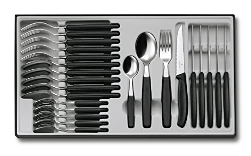 Victorinox Classic, Profi Tafelbesteck, 24-teilig, Extra Scharfe Klinge, Wellenschliff, 11 cm, Rostfreier Stahl, schwarz von Victorinox