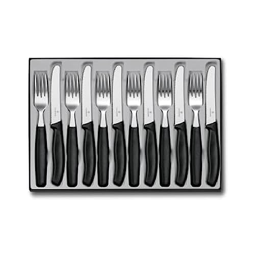 Victorinox, Swiss Classic, Profi Tafelbesteck, 12-teilig, Extra Scharfe Klinge, Wellenschliff, 11 cm, Robuster Kunststoffgriff, Rostfreier Stahl, schwarz von Victorinox