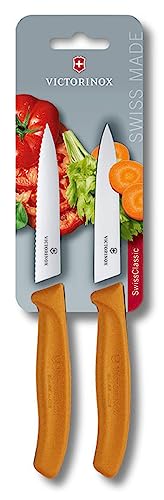 Victorinox, Swiss Classic, Profi Gemüsemesser-Set,1 x Normaler Schliff, 1 x Wellenschliff, Extra Scharf, Swiss Made, orange von Victorinox