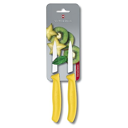 Victorinox Swiss Classic, Obst- und Gemüsemesser Set, 2teilig, Extra Scharfe Klinge, Wellenschliff, 8 cm, Robuster Kunststoffgriff, Rostfreier Stahl, Gelb von Victorinox