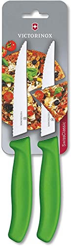 Victorinox Swiss Classic, Pizza- und Steakmesser Set, 2teilig, Extra Scharfe Klinge, Wellenschliff, 11 cm, Kunststoffgriff, Rostfreier Stahl, Grün von Victorinox