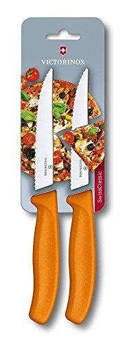 Victorinox, Swiss Classic, Profi Steak- und Pizzamesser, Extra Scharfe Klinge, Wellenschliff, 12 cm, Robuster Kunststoffgriff, Rostfreier Stahl, orange von Victorinox