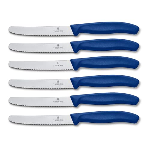 Victorinox Swiss Classic, Tomaten- und Tafelmesser, 6-teilig, Buttermesser, Extra Scharf, Wellenschliff, 11 cm, Robuster Kunststoffgriff, Rostfreier Stahl, blau von Victorinox