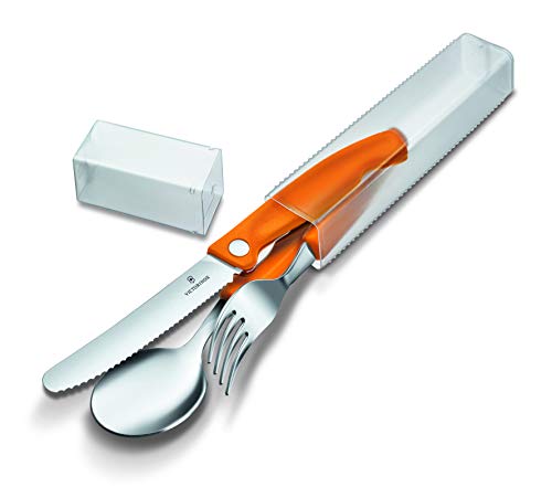 Victorinox, Swiss Classic, Profi Tafelbesteck, 3-teilig, Extra Scharfe Klinge, Wellenschliff, 11 cm, Robuster Kunststoffgriff, Rostfreier Stahl, orange von Victorinox