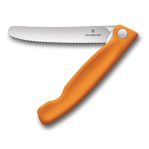 Victorinox, Swiss Classic, Profi Tomaten- und Tafelmesser, Extra Scharfe Klinge, Wellenschliff, 11 cm, Robuster Kunststoffgriff, Rostfreier Stahl, orange von Victorinox