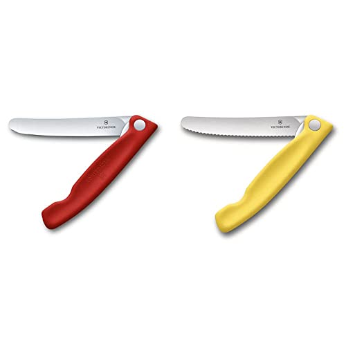 Victorinox Swiss Classic Faltbares Gemüsemesser, ger. Schliff, rot, Blister & Swiss Classic Faltbares Gemüsemesser Wellenschliff gelb von Victorinox