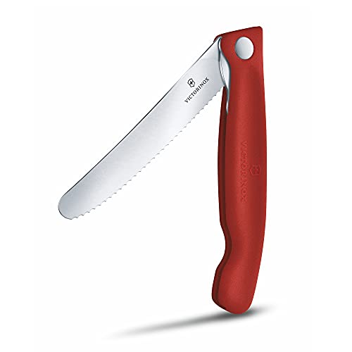 Victorinox Swiss Classic Gemüsemesser, Campingmesser, Picknick, Scharfe Klinge, Wellenschliff, 11 cm, Robuster Kunststoffgriff, Rostfreier Stahl, rot von Victorinox