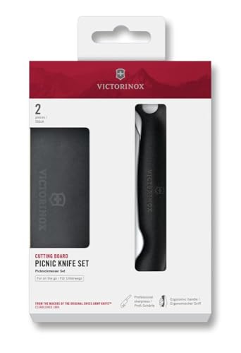 Victorinox Swiss Classic Faltbares Picknick-Messer und Schneidebrett, für Obst, Gemüse, Brötchen, Wellenschliff, Extra Scharf, Schwarz von Victorinox